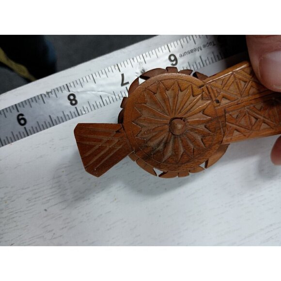 Vintage Antique Hand Carved Wood Etched Folk Art Ornate Hand Held Nutcracker 8" - Picture 9 of 9